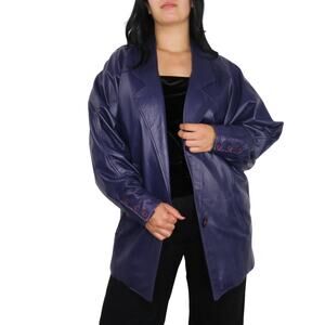 Vakko 1990s Vintage Purple Leather Jacket Medium Retro Genuine Leather